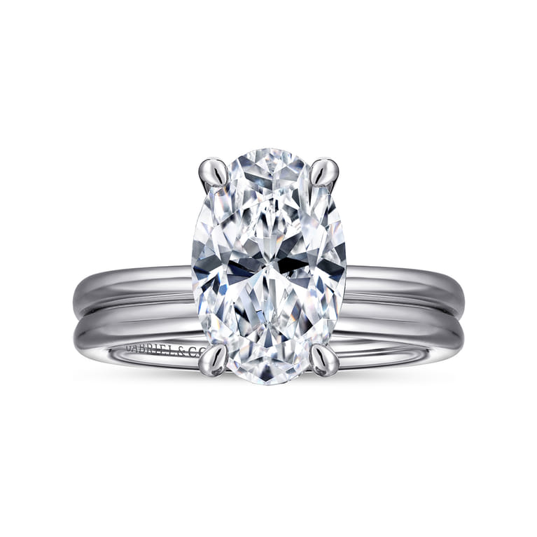 Tiana - 14K White Gold Oval Solitaire Diamond Engagement Ring - Shot 4