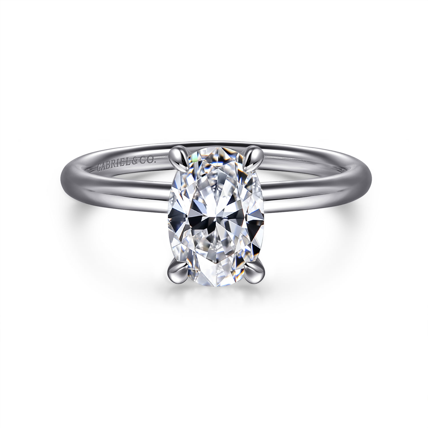 Tiana - 14K White Gold Oval Solitaire Diamond Engagement Ring - Shot 1