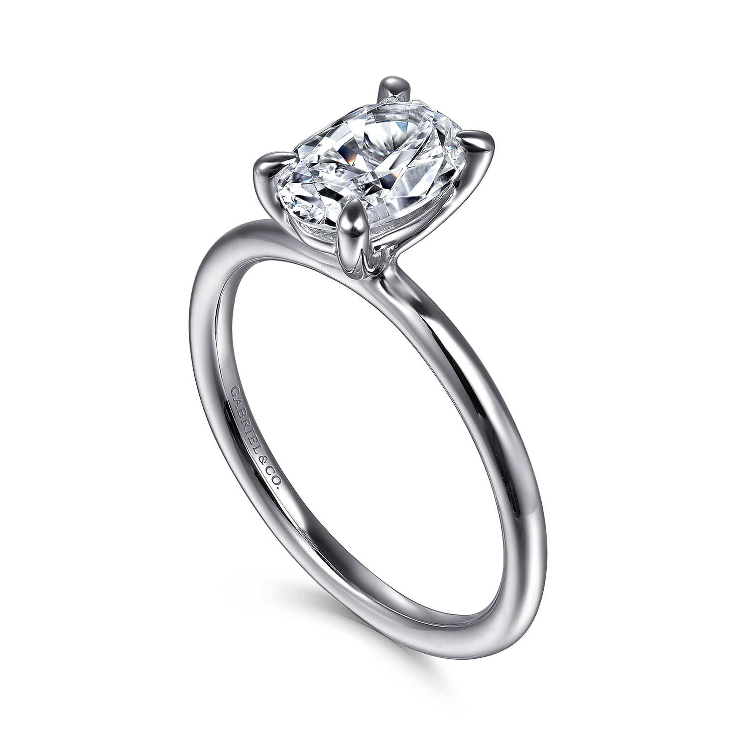 Tiana - 14K White Gold Oval Solitaire Diamond Engagement Ring - Shot 3