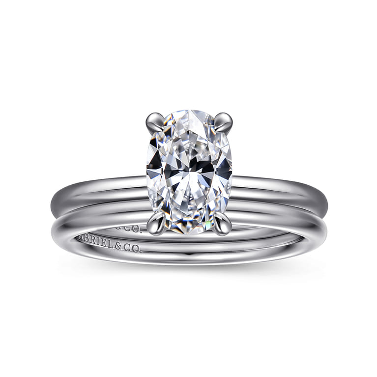 Tiana - 14K White Gold Oval Solitaire Diamond Engagement Ring - Shot 4