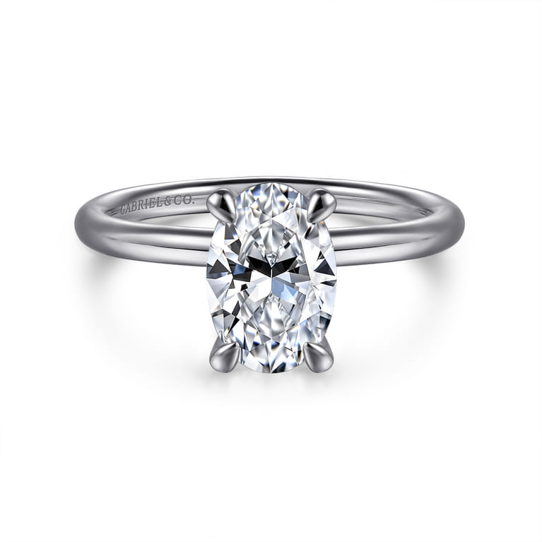 Tiana - 14K White Gold Oval Solitaire Diamond Engagement Ring - Shot 1