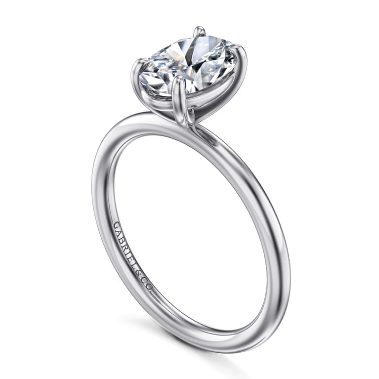 Tiana - 14K White Gold Oval Solitaire Diamond Engagement Ring - Shot 3