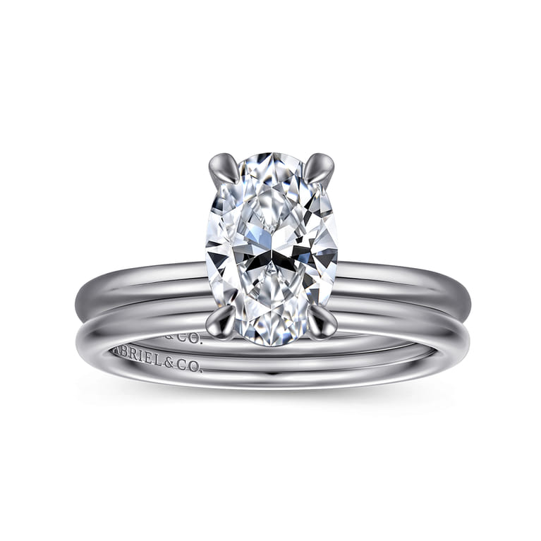 Tiana - 14K White Gold Oval Solitaire Diamond Engagement Ring - Shot 4