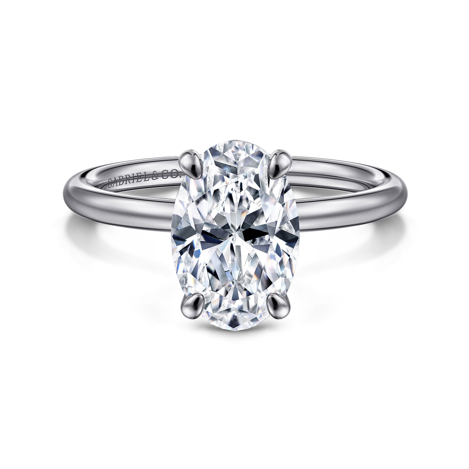 Tiana - 14K White Gold Oval Solitaire Diamond Engagement Ring - Shot 1