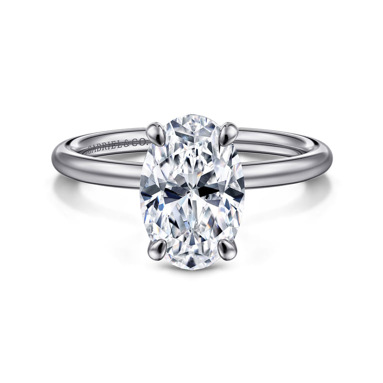 Tiana - 14K White Gold Oval Solitaire Diamond Engagement Ring - Shot 1