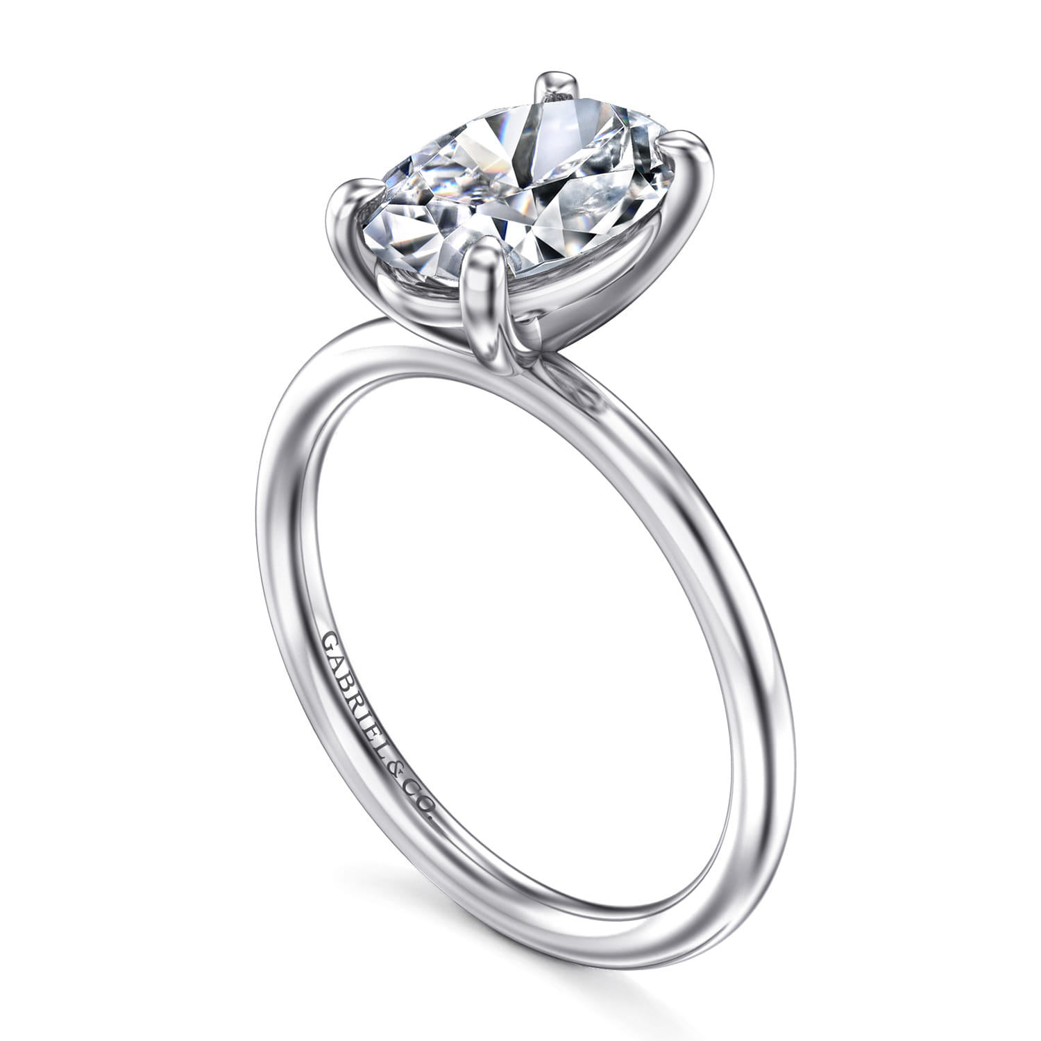Tiana - 14K White Gold Oval Solitaire Diamond Engagement Ring - Shot 3