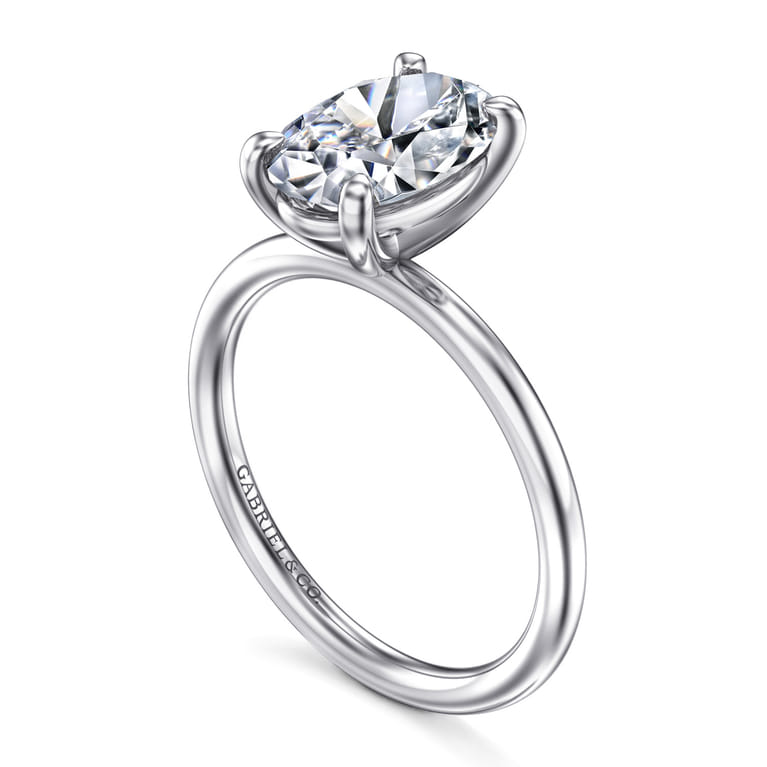 Tiana - 14K White Gold Oval Solitaire Diamond Engagement Ring - Shot 3