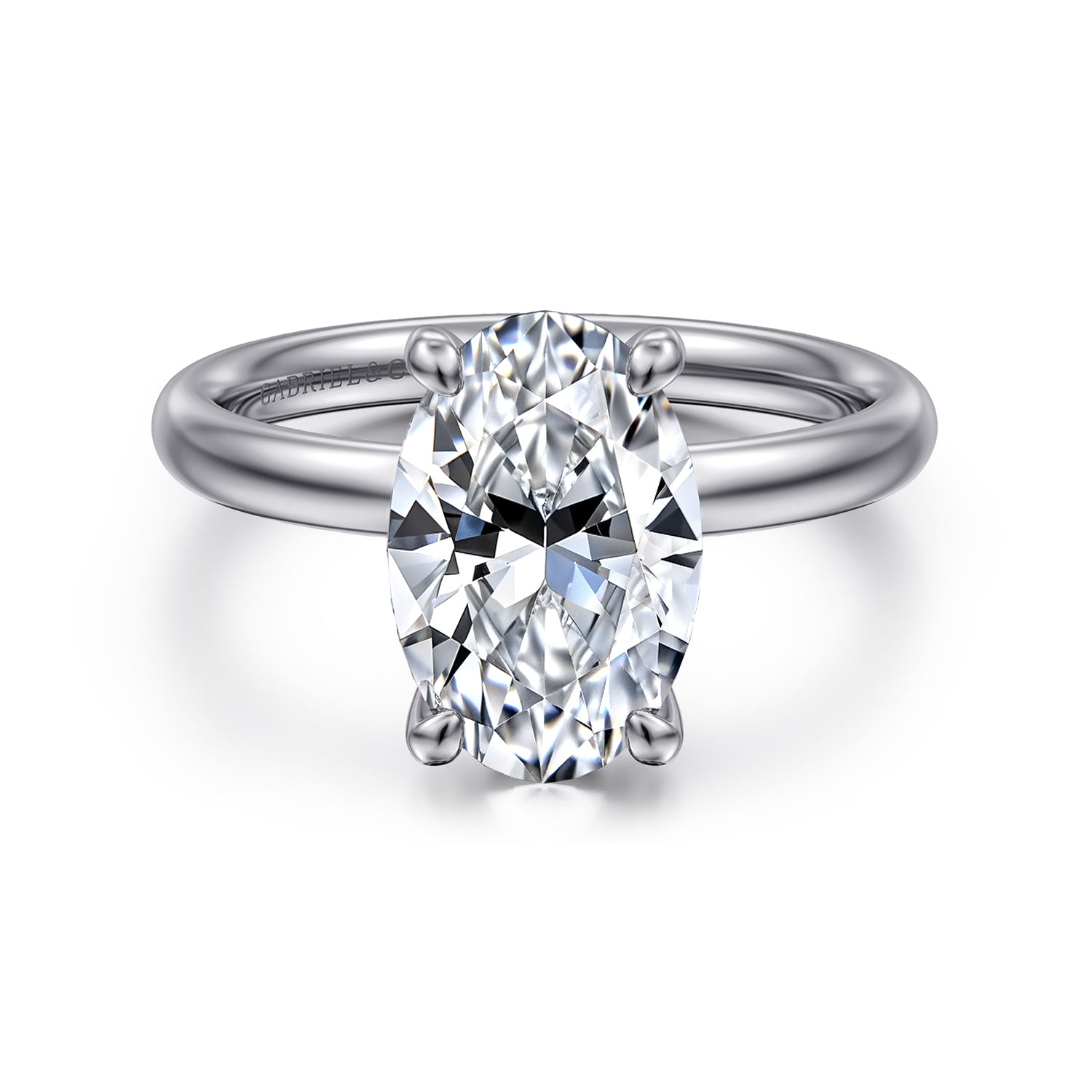 Unite - 14K White Gold Oval Solitaire Diamond Engagement Ring - Shot 1