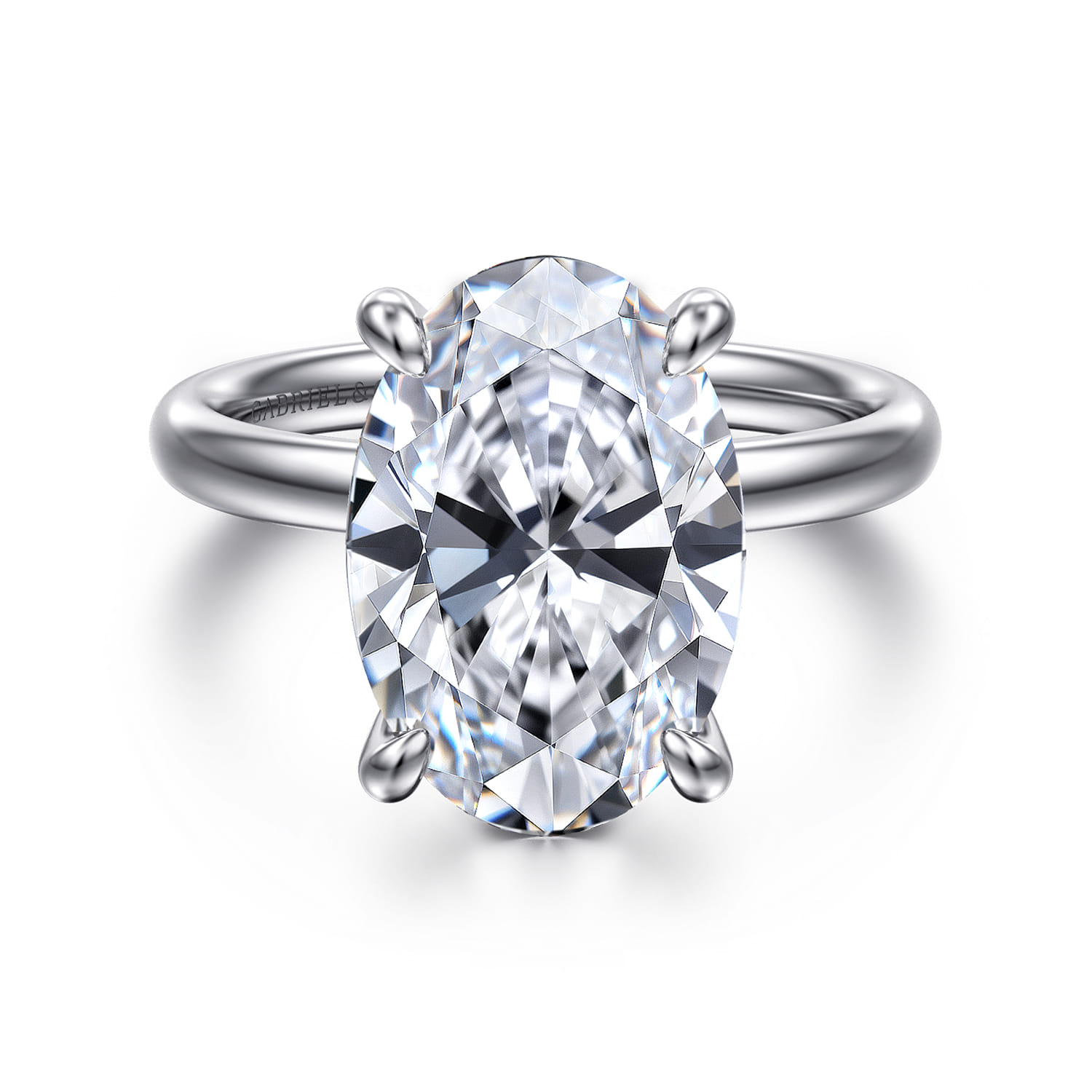 Unite - 14K White Gold Oval Solitaire Diamond Engagement Ring - Shot 1