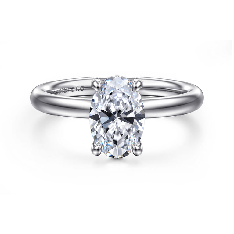 Unite - 14K White Gold Oval Solitaire Diamond Engagement Ring - Shot 1