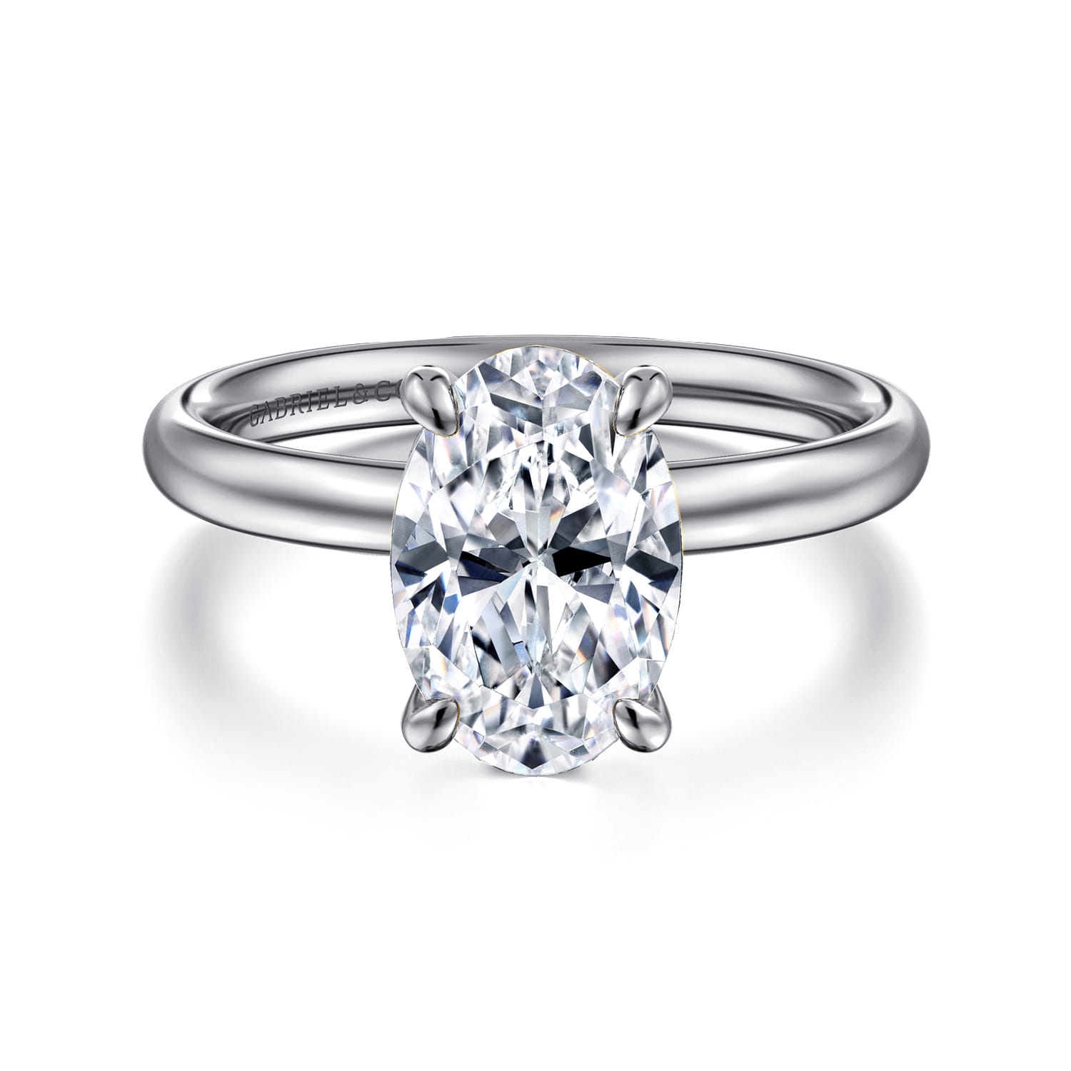 Unite - 14K White Gold Oval Solitaire Diamond Engagement Ring - Shot 1