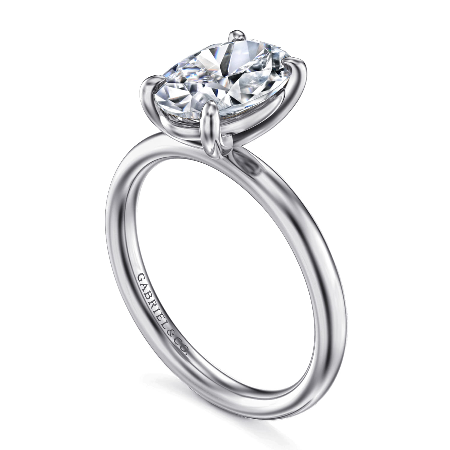 Unite - 14K White Gold Oval Solitaire Diamond Engagement Ring - Shot 3