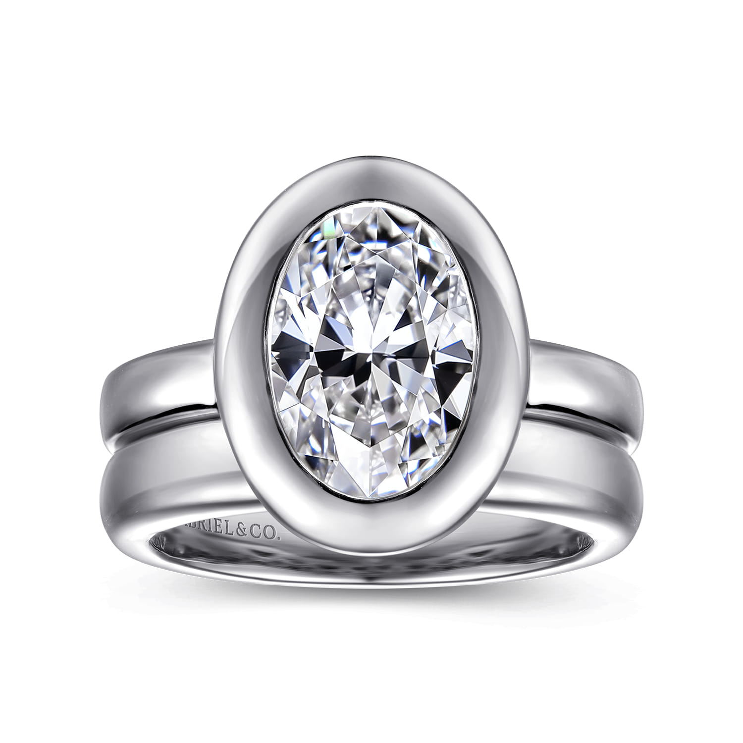 Pauline - 14K White Gold Bezel Set Oval Diamond Engagement Ring - Shot 4