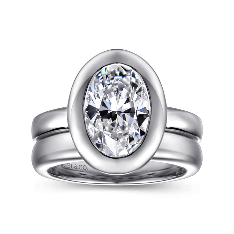 Pauline - 14K White Gold Bezel Set Oval Diamond Engagement Ring - Shot 4