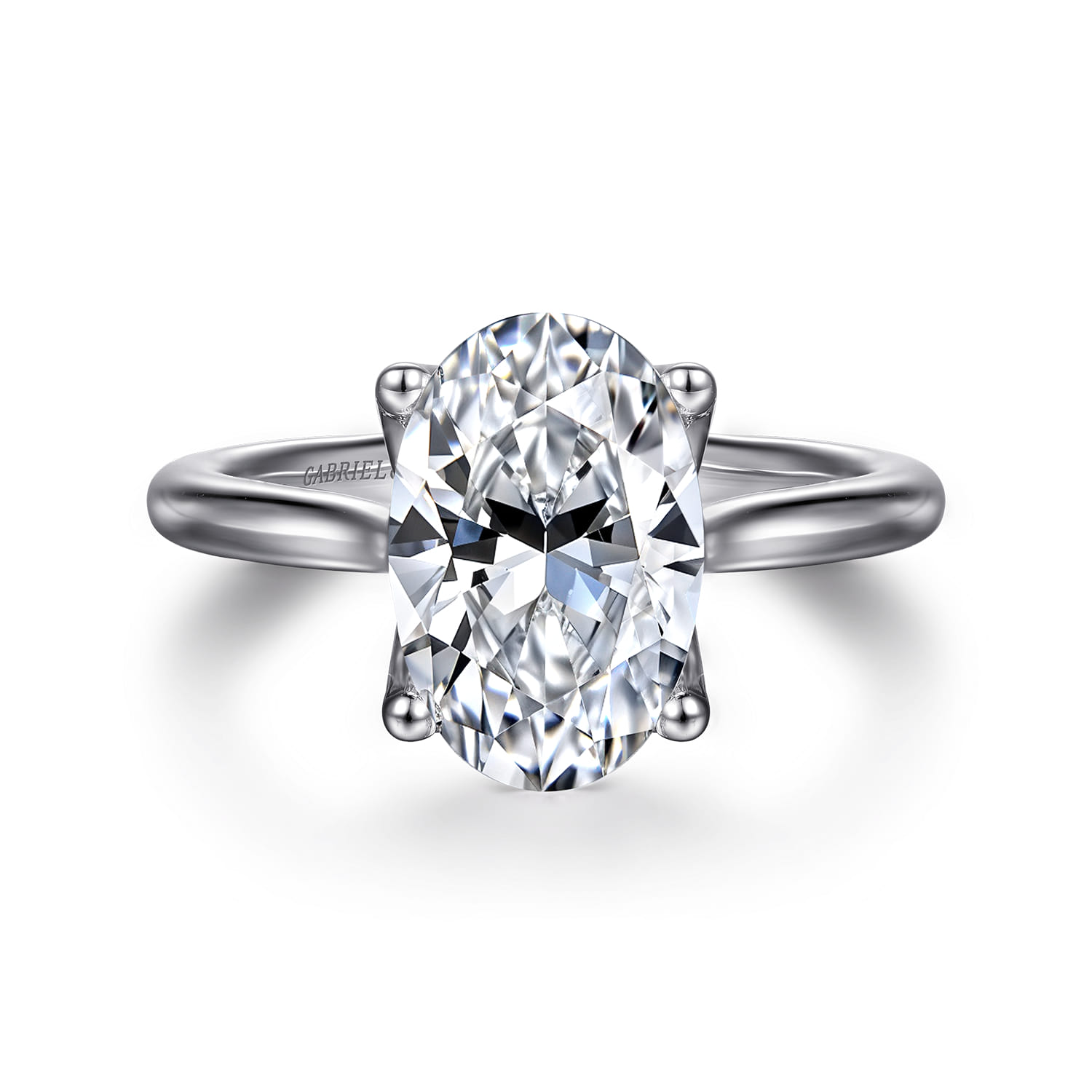 Nola - 14K White Gold Oval Lotus Diamond Engagement Ring - Shot 1