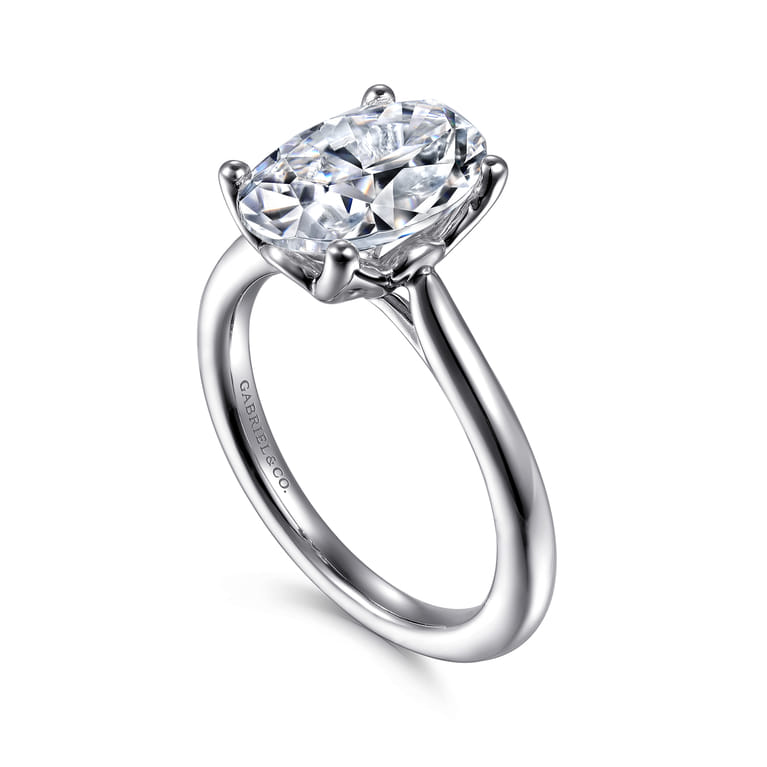 Nola - 14K White Gold Oval Lotus Diamond Engagement Ring - Shot 3
