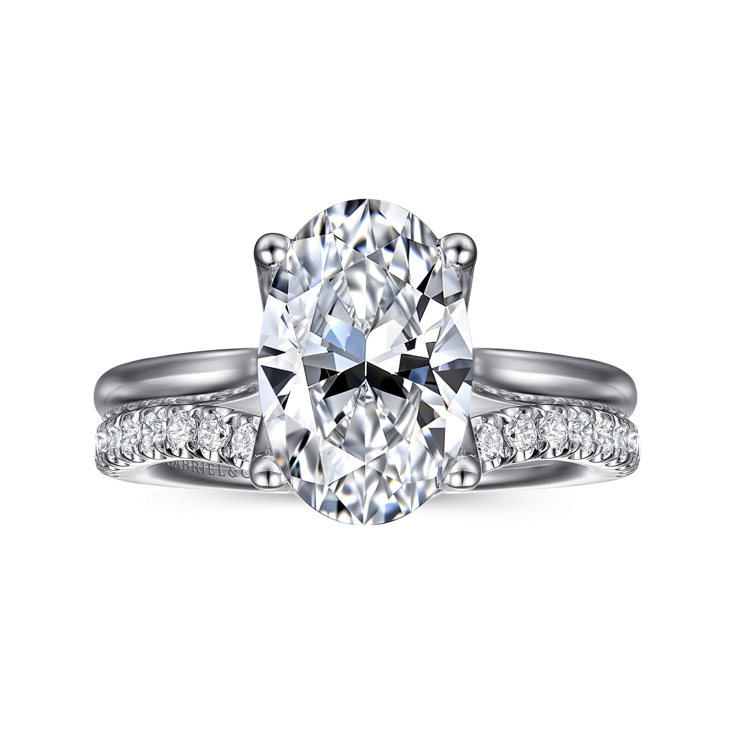Nola - 14K White Gold Oval Lotus Diamond Engagement Ring - Shot 4