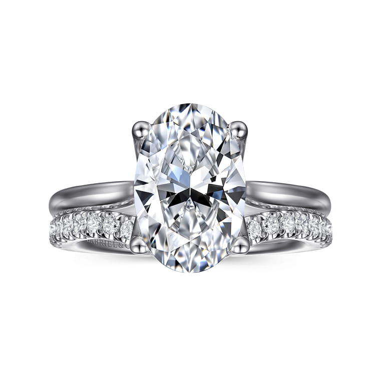 Nola - 14K White Gold Oval Lotus Diamond Engagement Ring - Shot 4