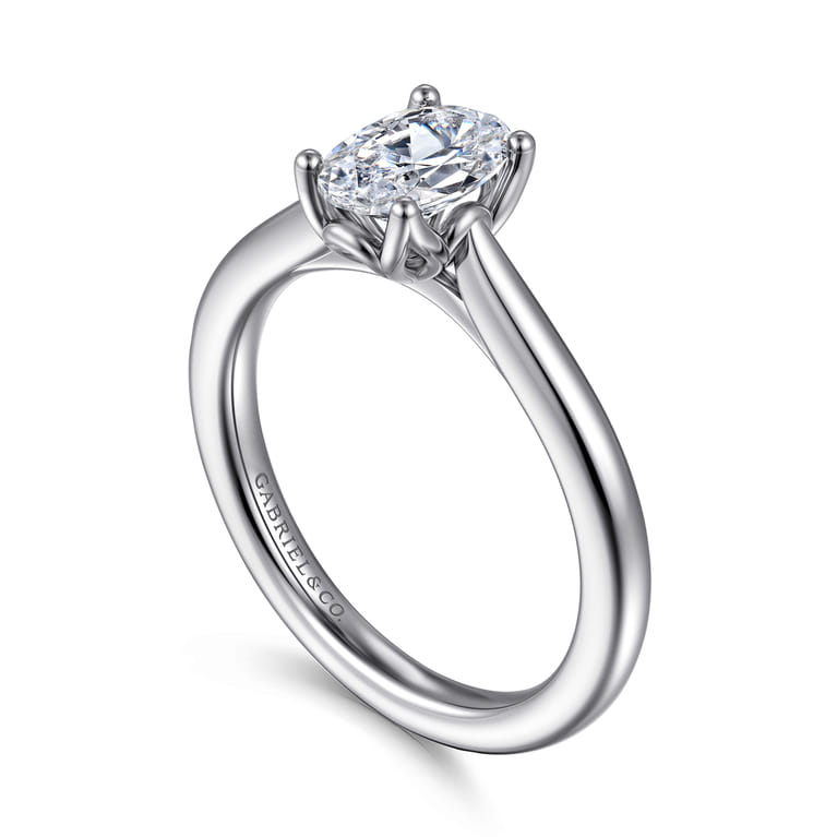 Nola - 14K White Gold Oval Lotus Diamond Engagement Ring - Shot 3
