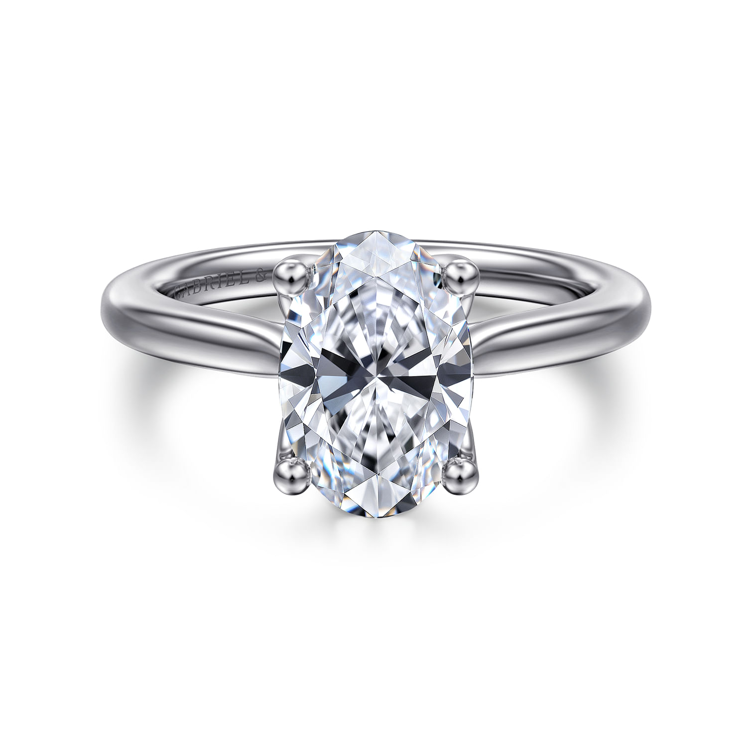 Nola - 14K White Gold Gold Oval Lotus Diamond Engagement Ring - Shot 1