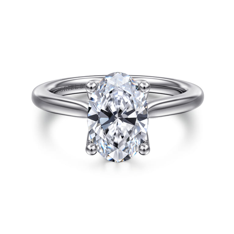Nola - 14K White Gold Gold Oval Lotus Diamond Engagement Ring - Shot 1