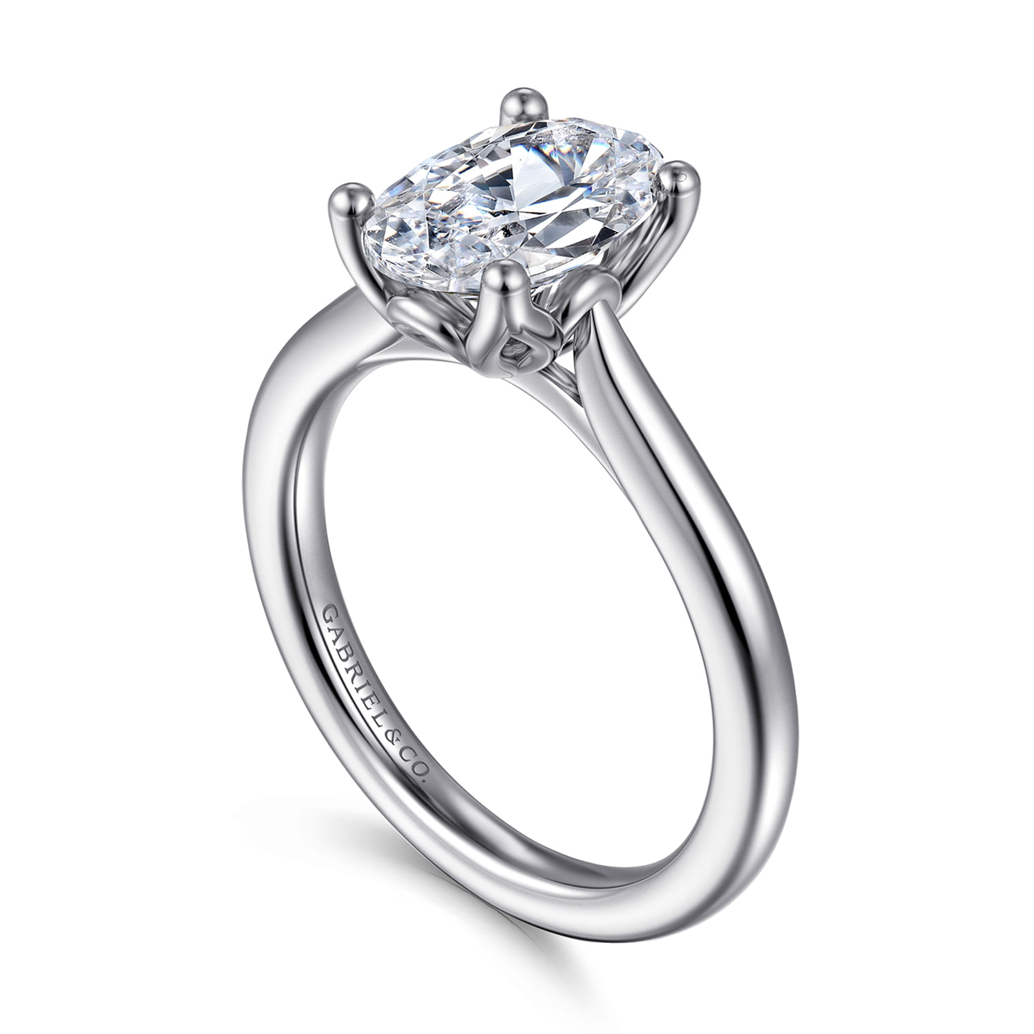 Nola - 14K White Gold Gold Oval Lotus Diamond Engagement Ring - Shot 3