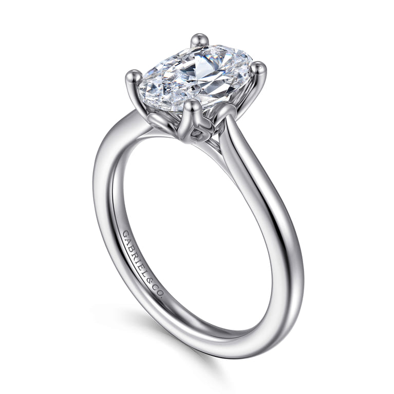 Nola - 14K White Gold Gold Oval Lotus Diamond Engagement Ring - Shot 3