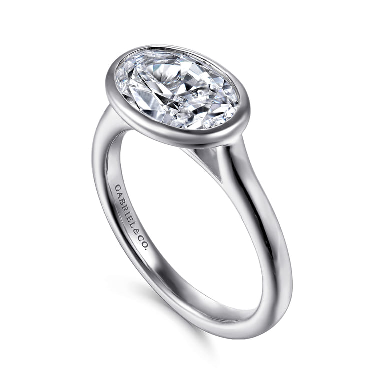 Irene - 14K White Gold East West Bezel Set Diamond Engagement Ring - Shot 3