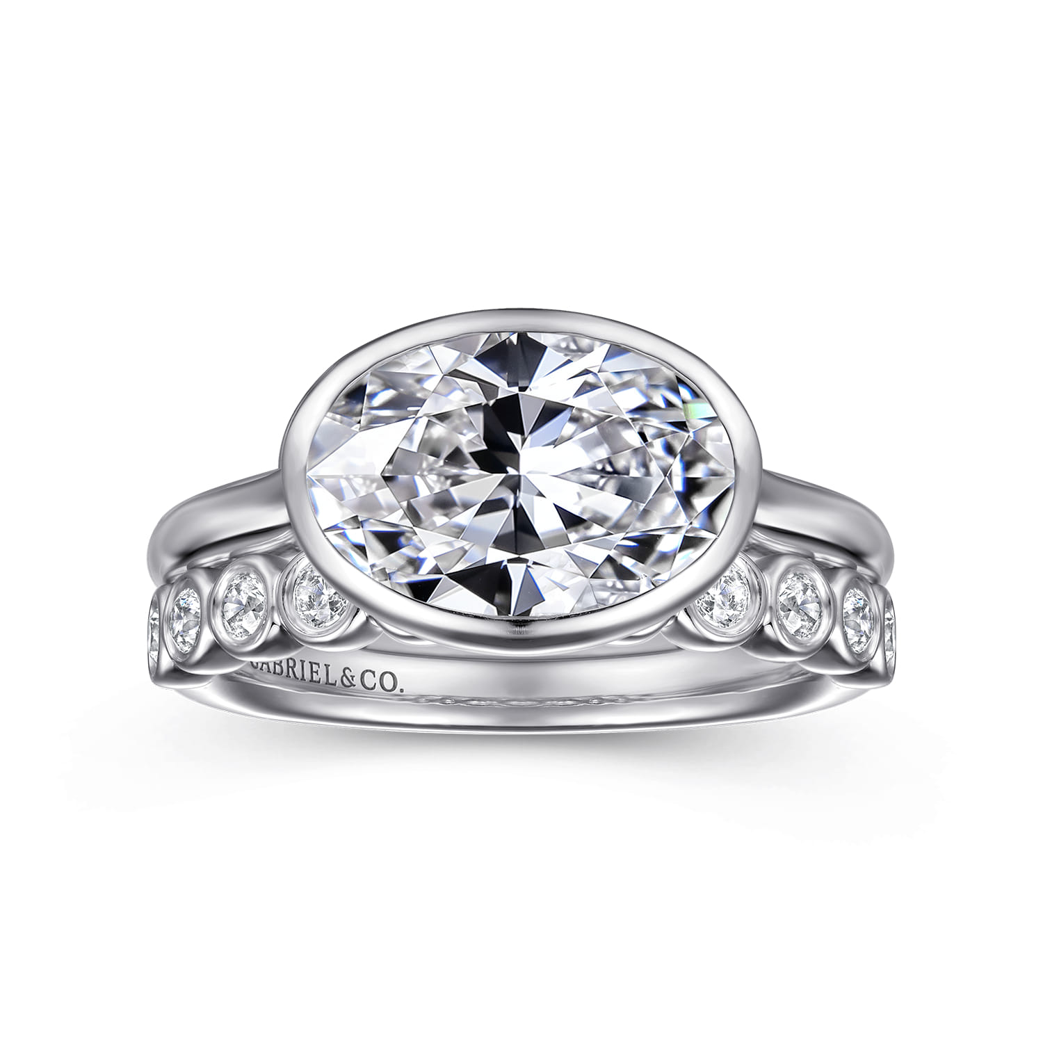 Irene - 14K White Gold East West Bezel Set Diamond Engagement Ring - Shot 4