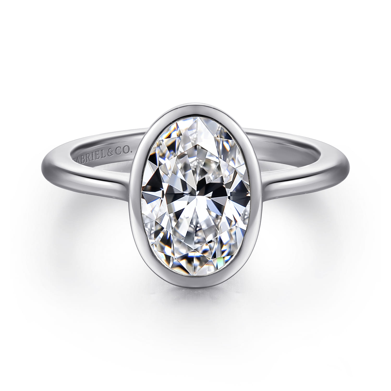 Brooke - 14K White Gold Oval Cut Bezel Set Solitaire Diamond Engagement Ring - Shot 1