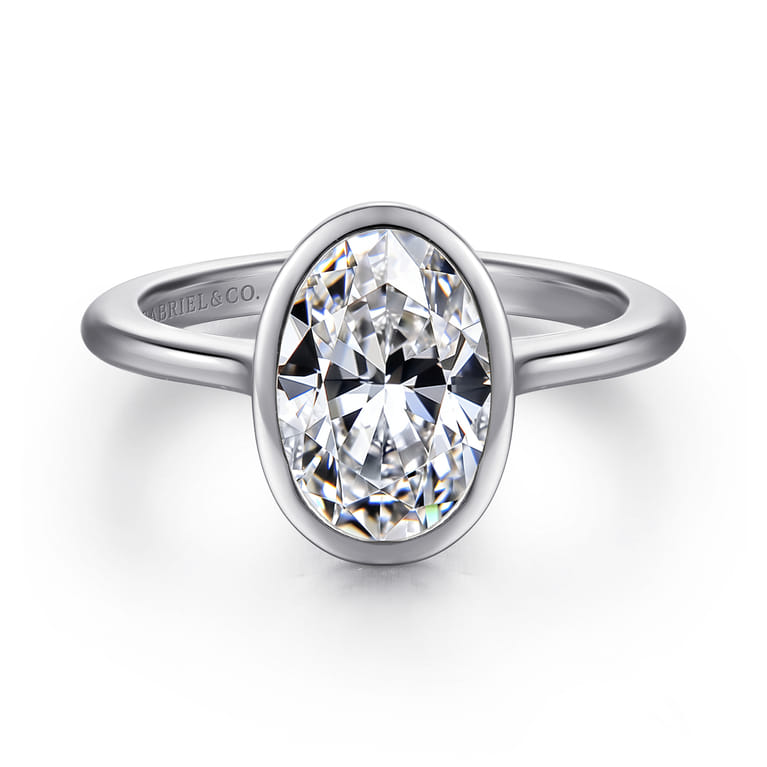 Brooke - 14K White Gold Oval Cut Bezel Set Solitaire Diamond Engagement Ring - Shot 1