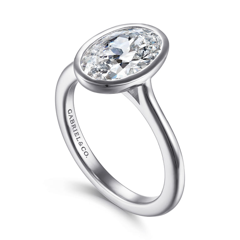 Brooke - 14K White Gold Oval Cut Bezel Set Solitaire Diamond Engagement Ring - Shot 3