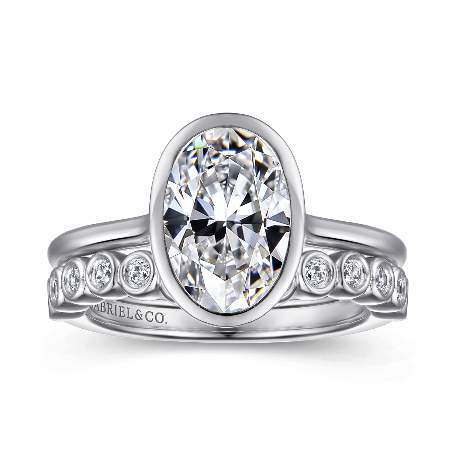 Brooke - 14K White Gold Oval Cut Bezel Set Solitaire Diamond Engagement Ring - Shot 4