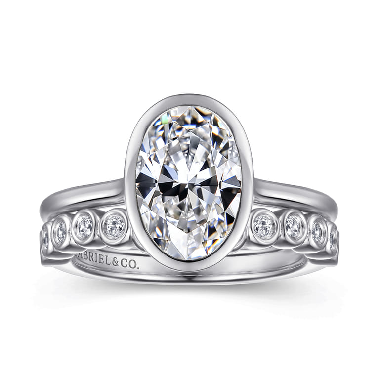 Brooke - 14K White Gold Oval Cut Bezel Set Solitaire Diamond Engagement Ring - Shot 4