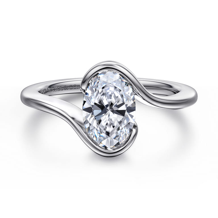 Bellisse - 14K White Gold Bypass Oval Solitaire Diamond Engagement Ring - Shot 1