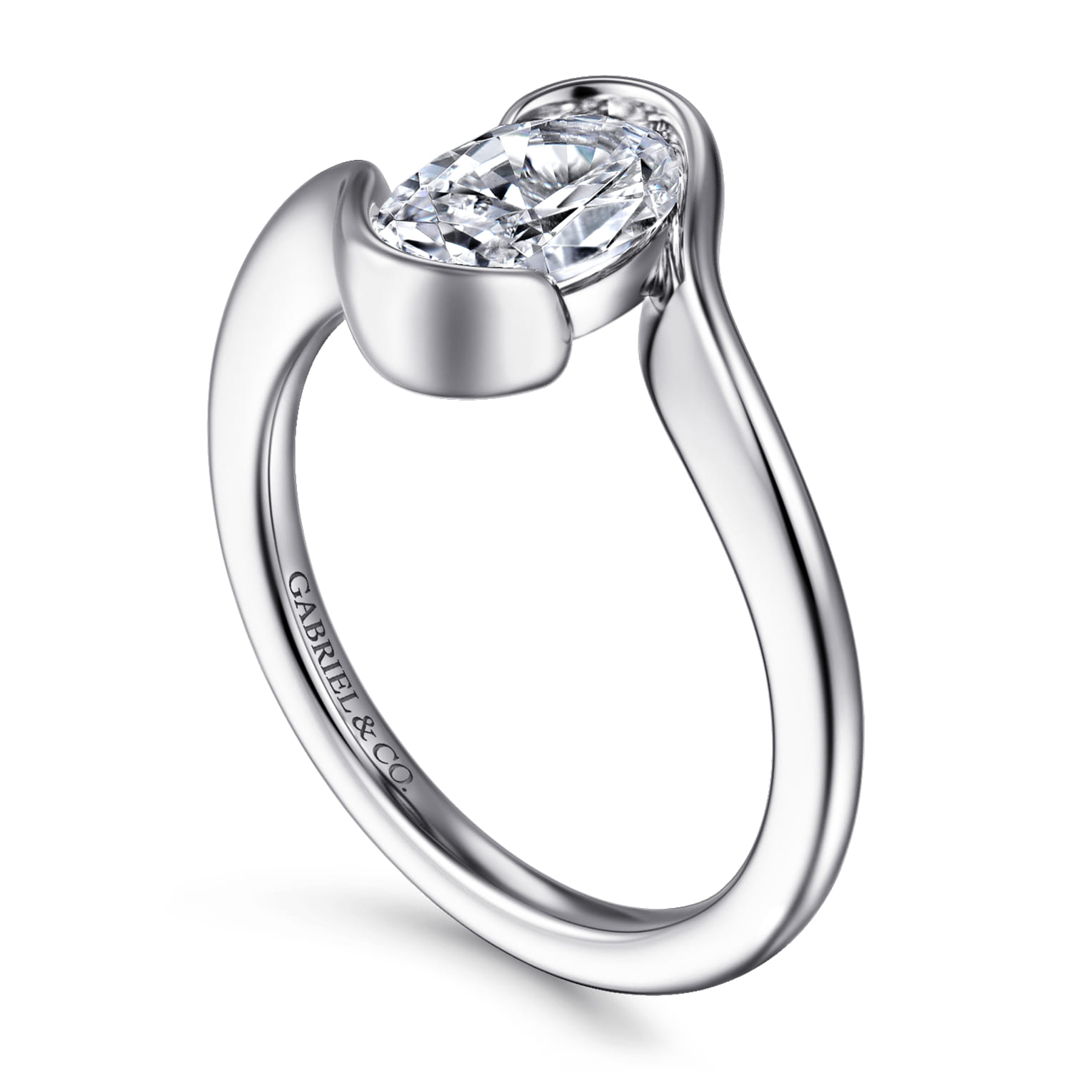 Bellisse - 14K White Gold Bypass Oval Solitaire Diamond Engagement Ring - Shot 3