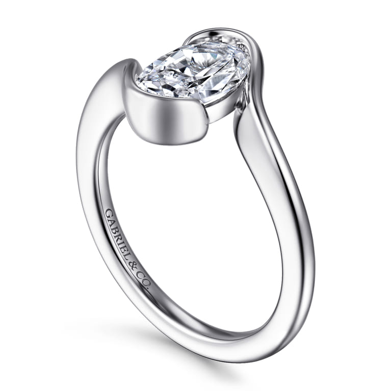 Bellisse - 14K White Gold Bypass Oval Solitaire Diamond Engagement Ring - Shot 3