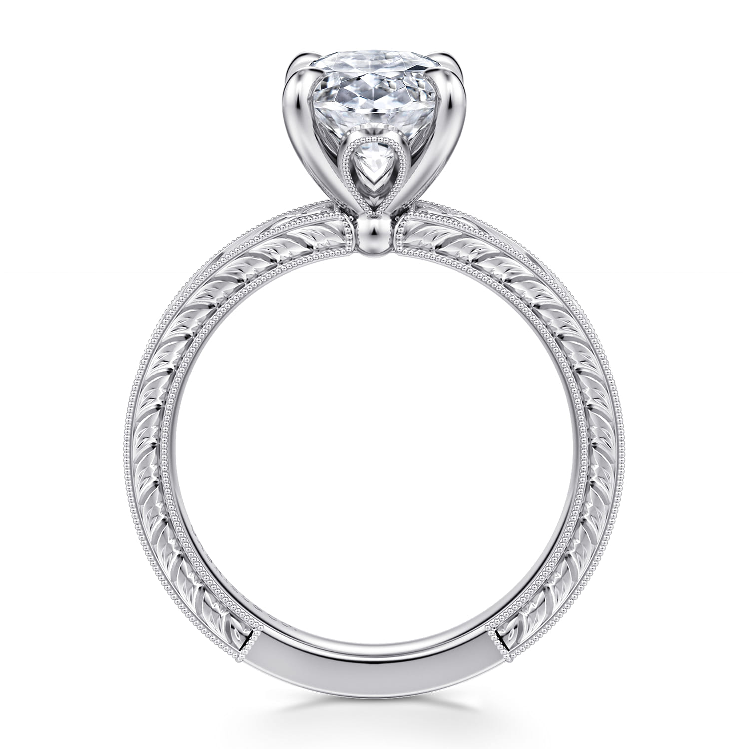 Caltha - Vintage Inspired 14K White Gold Oval Solitaire Diamond Engagement Ring - Shot 2