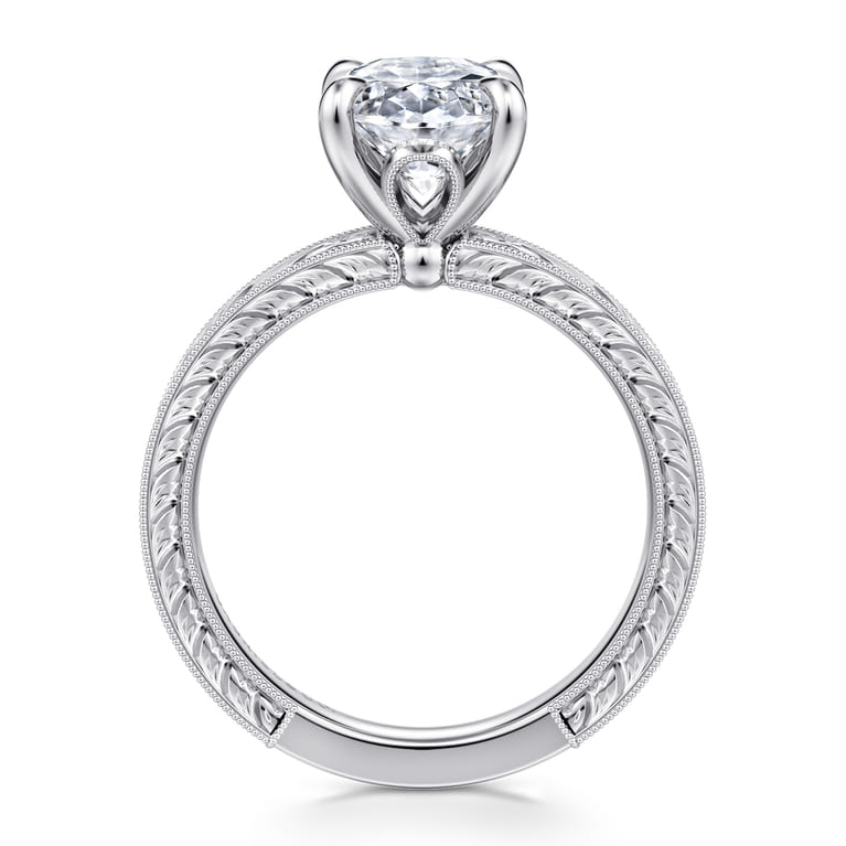 Caltha - Vintage Inspired 14K White Gold Oval Solitaire Diamond Engagement Ring - Shot 2