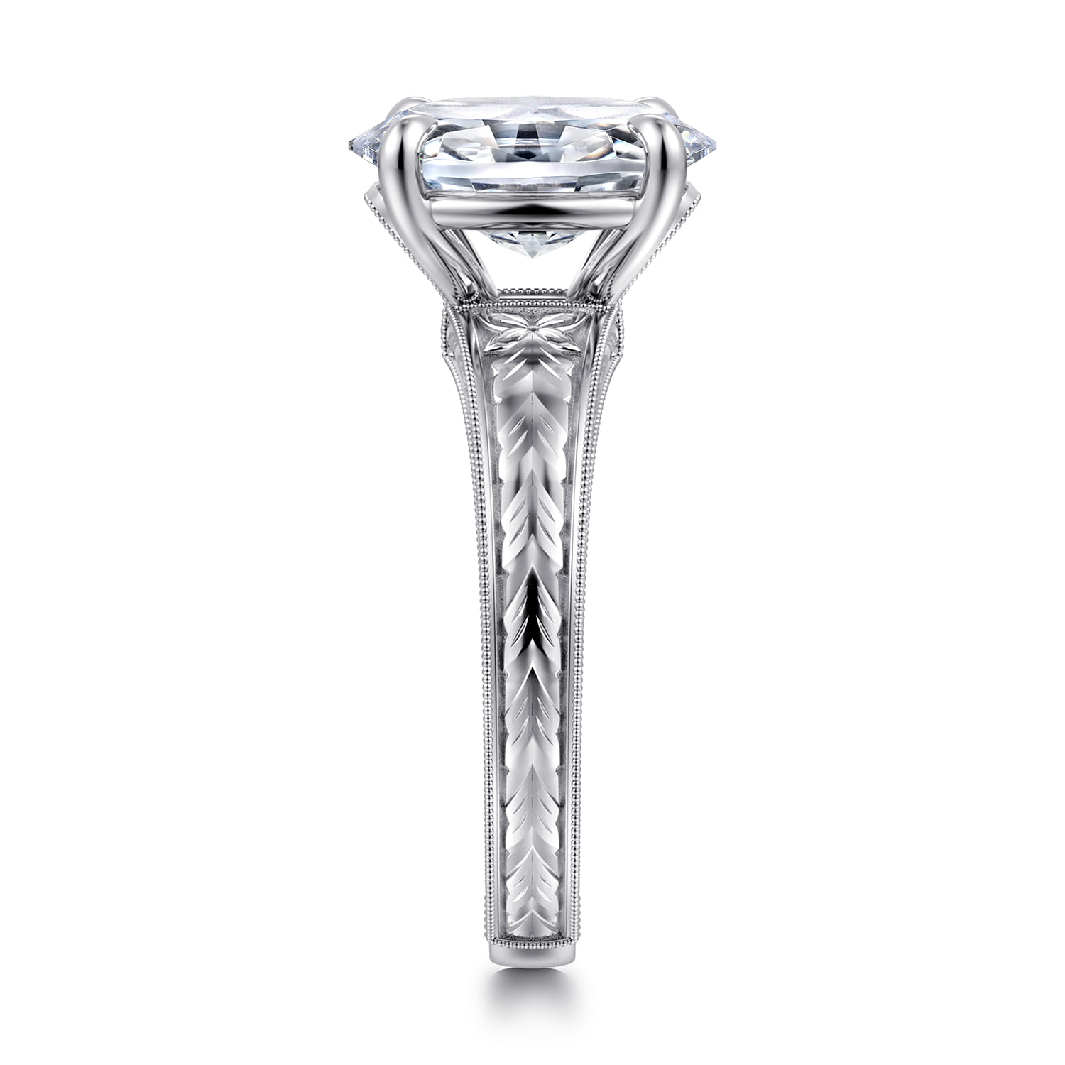 Caltha - Vintage Inspired 14K White Gold Oval Solitaire Diamond Engagement Ring - Shot 4