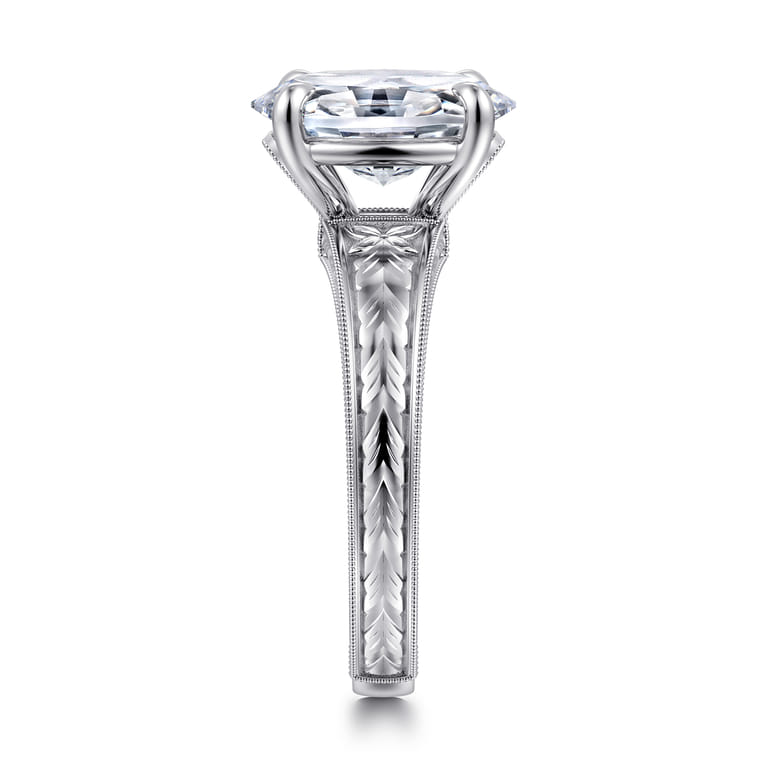 Caltha - Vintage Inspired 14K White Gold Oval Solitaire Diamond Engagement Ring - Shot 4