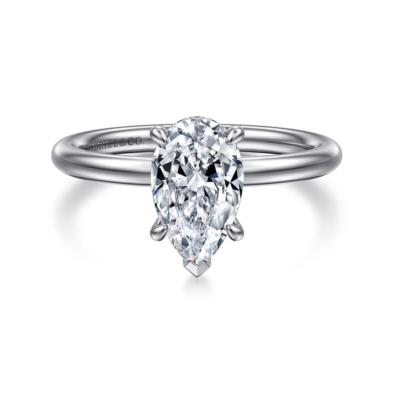 Elia - 14K White Gold Solitaire Pear Shape Diamond Engagement Ring - 0.05 ct - Shot 1