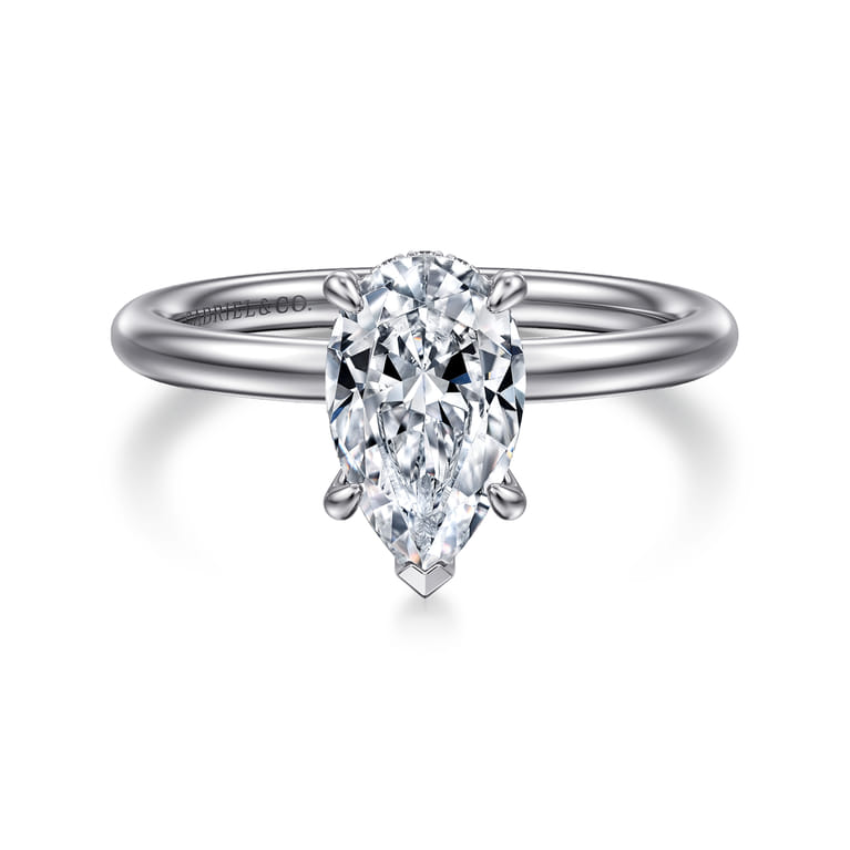 Elia - 14K White Gold Solitaire Pear Shape Diamond Engagement Ring - 0.05 ct - Shot 1