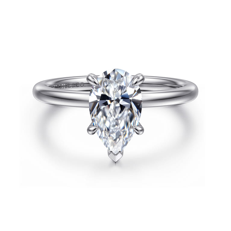 Cari - 14K White Gold Pear Shape Diamond Engagement Ring - 0.06 ct - Shot 1