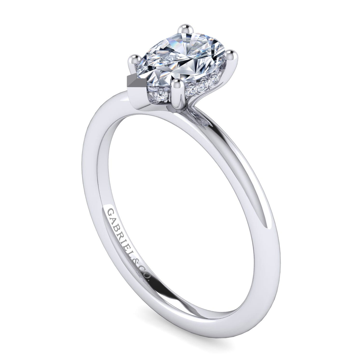 Ady - 14K White Gold Hidden Halo Pear Shape Diamond Engagement Ring - 0.04 ct - Shot 3