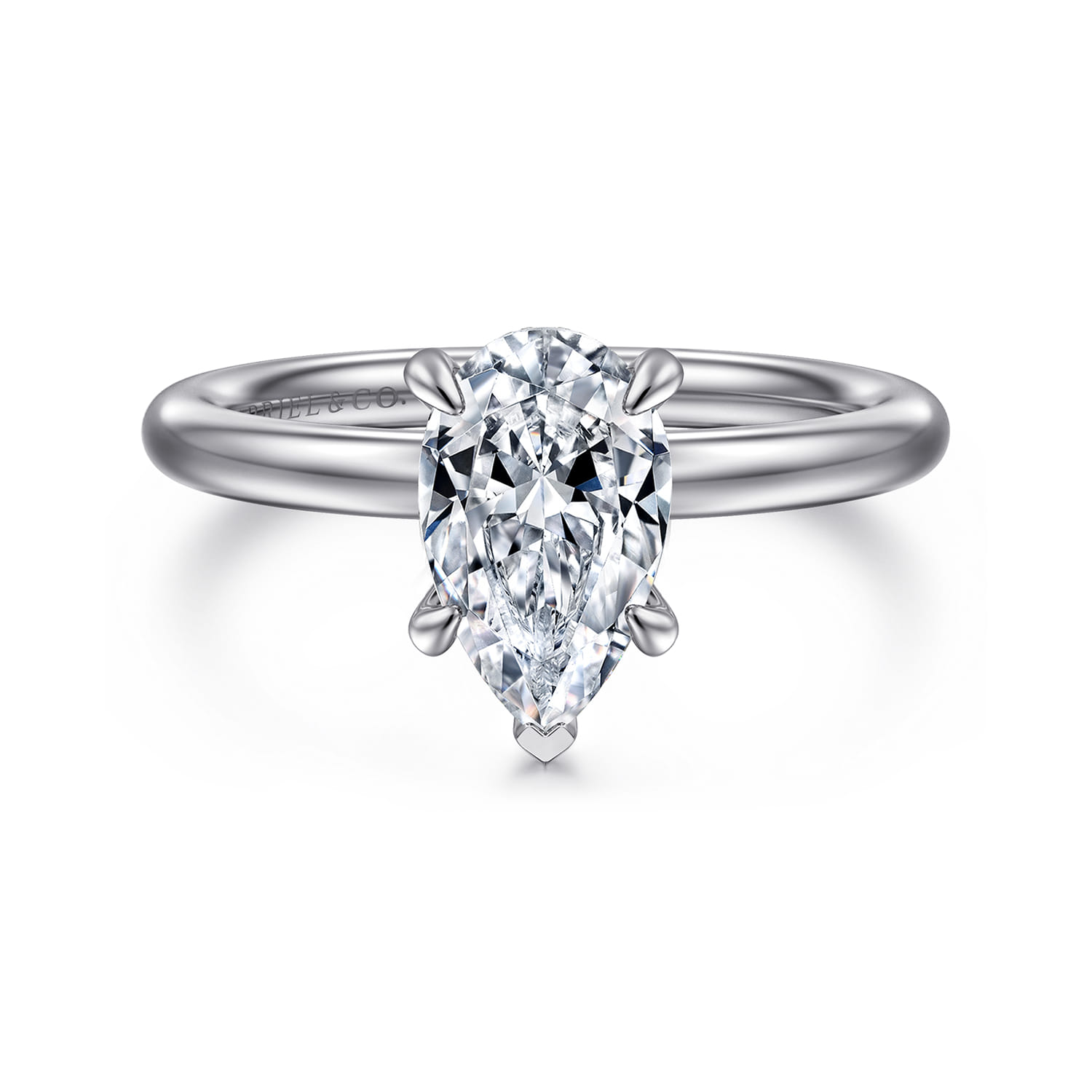 Daniele - 14K White Gold Pear Shape Solitaire Diamond Engagement Ring - 0.16 ct - Shot 1