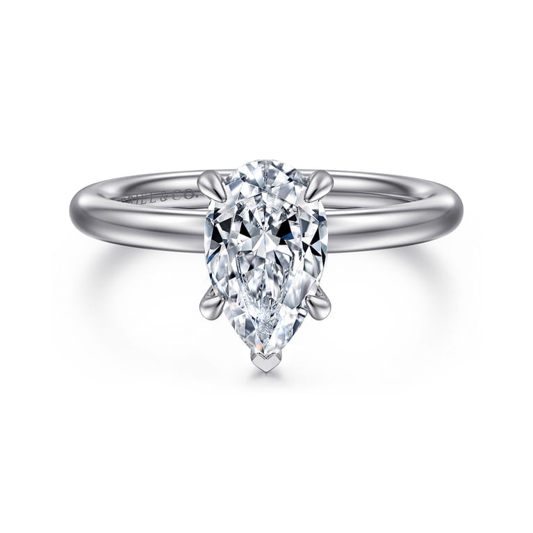 Daniele - 14K White Gold Pear Shape Solitaire Diamond Engagement Ring - 0.16 ct - Shot 1