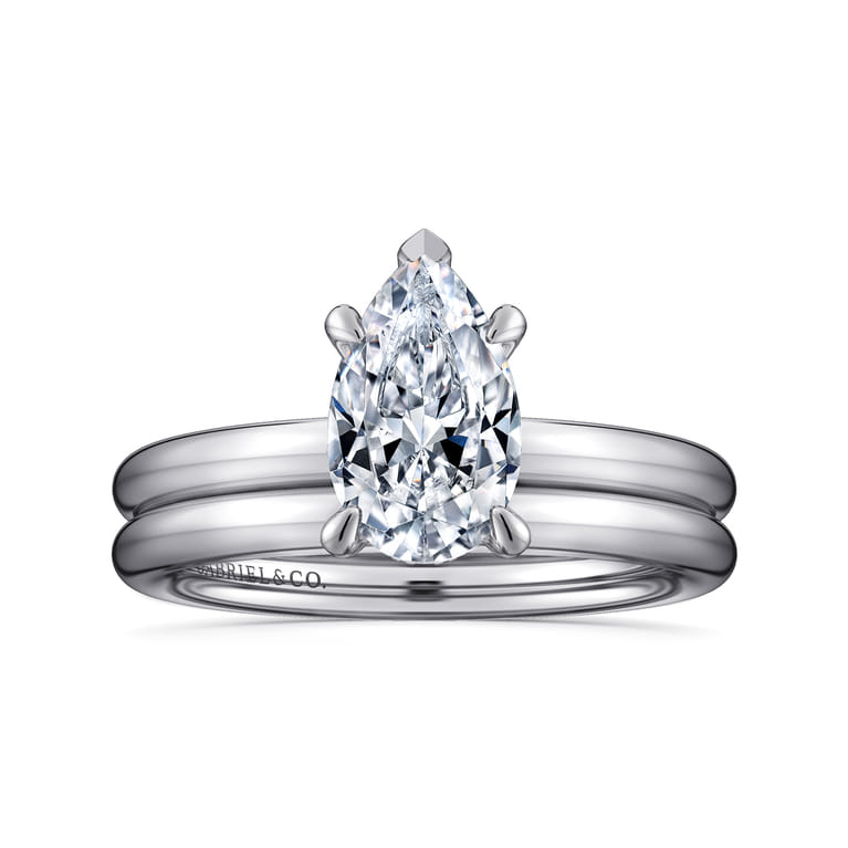 Daniele - 14K White Gold Pear Shape Solitaire Diamond Engagement Ring - 0.16 ct - Shot 4