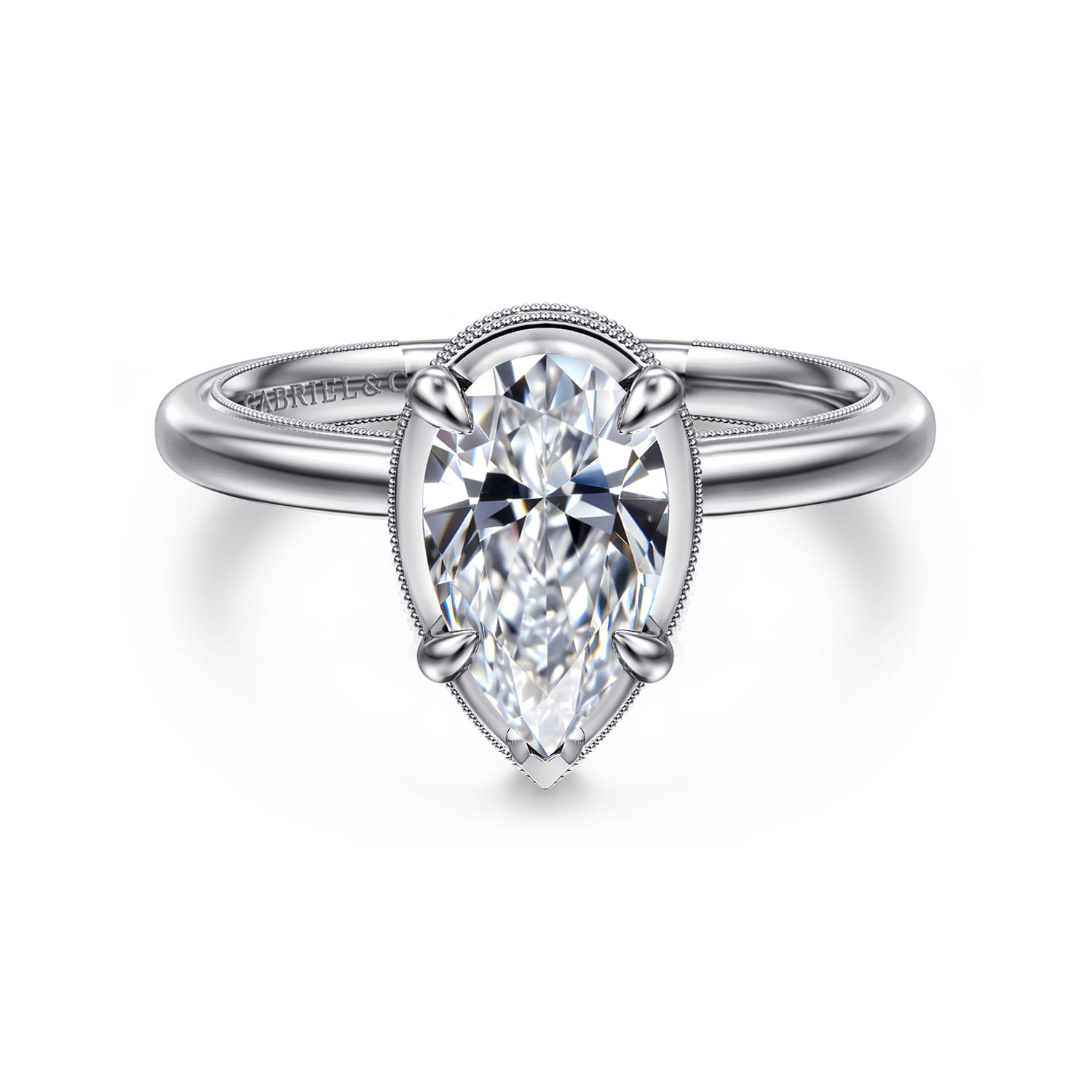 Catallina - 14K White Gold Pear Shape Bezel Prong Diamond Engagement Ring - 0.17 ct - Shot 1
