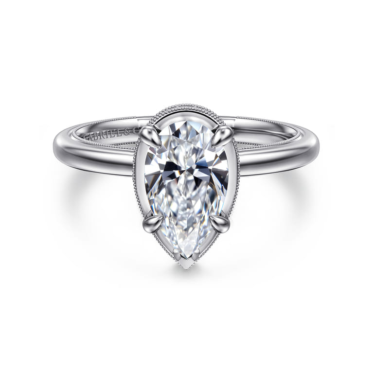 Catallina - 14K White Gold Pear Shape Bezel Prong Diamond Engagement Ring - 0.17 ct - Shot 1